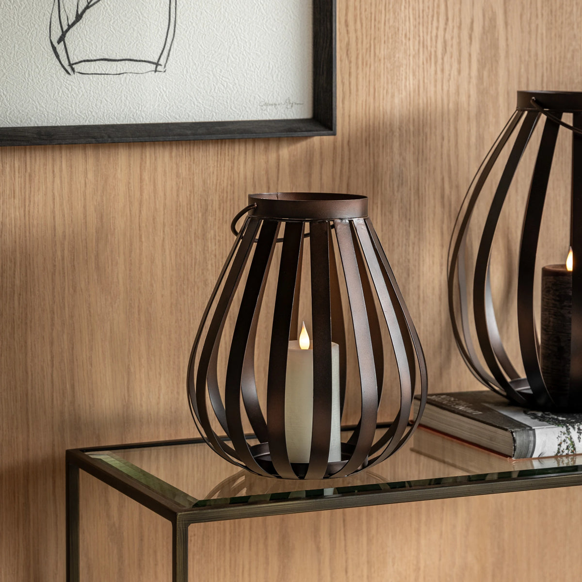 Parke Metal Bulb Brown Lantern Small