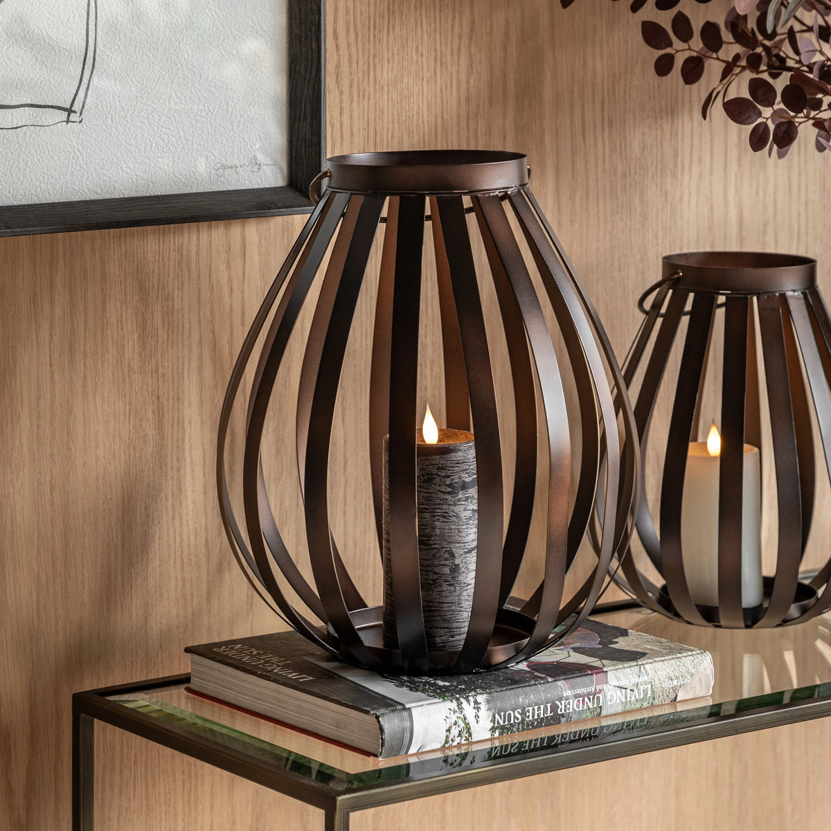 Parke Metal Bulb Brown Lantern Large