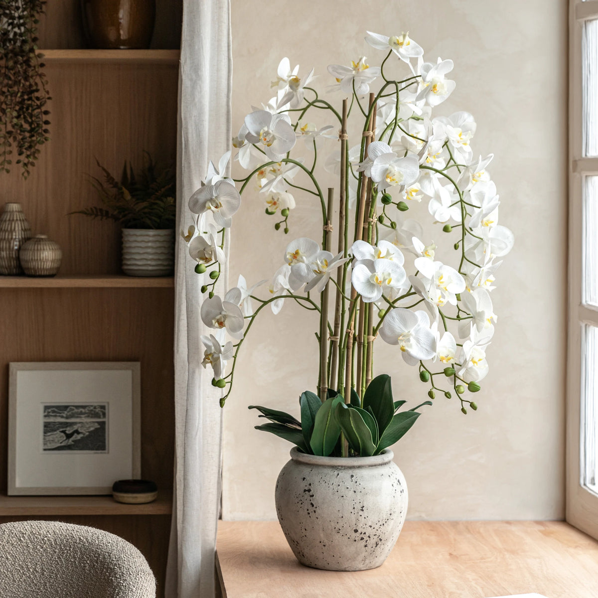 Aegeus Real Touch White Cement Effect Pot Faux Orchid