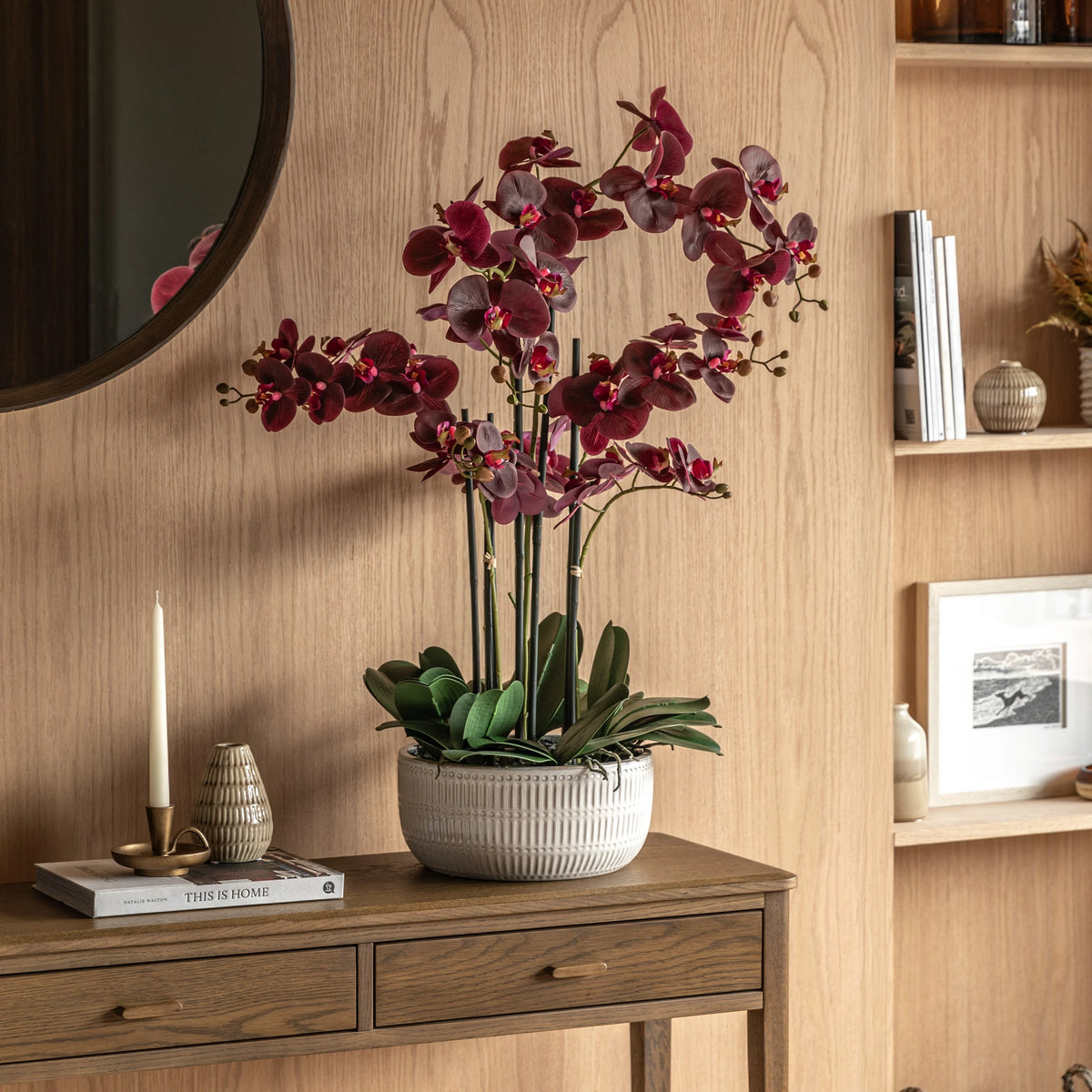 Aegeus Real Touch Plum Ridged Ceramic Pot Faux Orchid