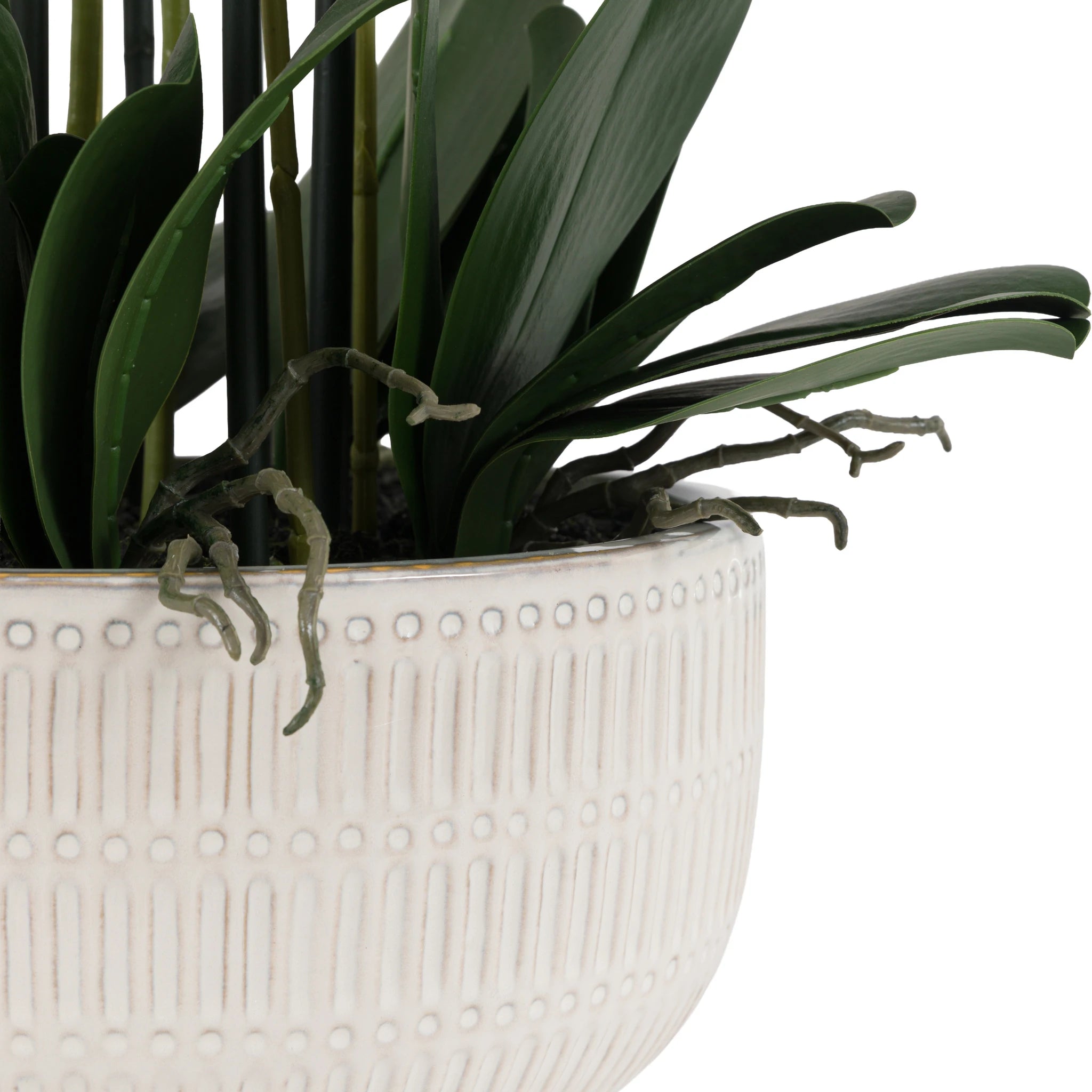 Aegeus Real Touch Plum Ridged Ceramic Pot Faux Orchid