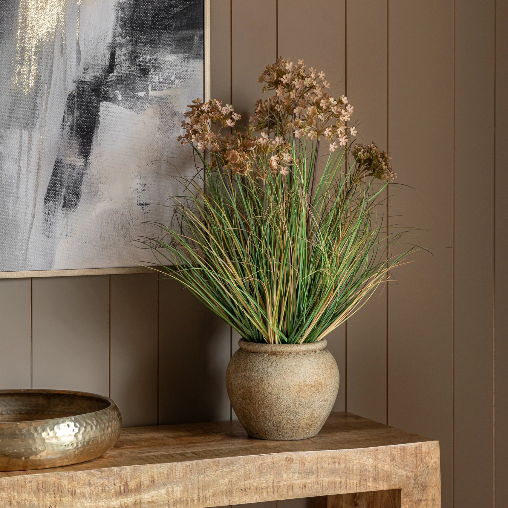 Alderridge Rustic Pot Faux Grass Plant