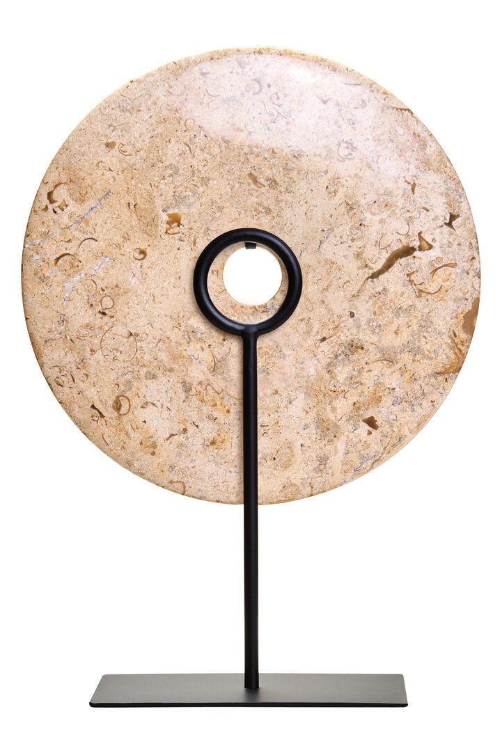 Visso Large Natural Speckled Marble Round 30cm Disc Sculpture