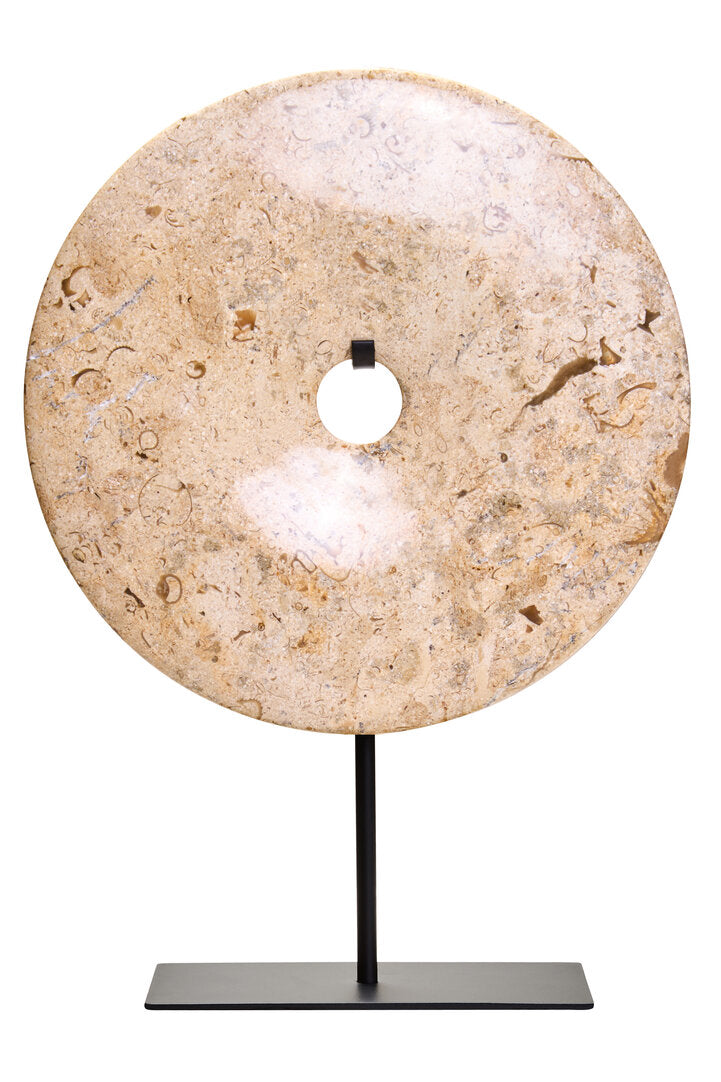 Visso Large Natural Speckled Marble Round 30cm Disc Sculpture