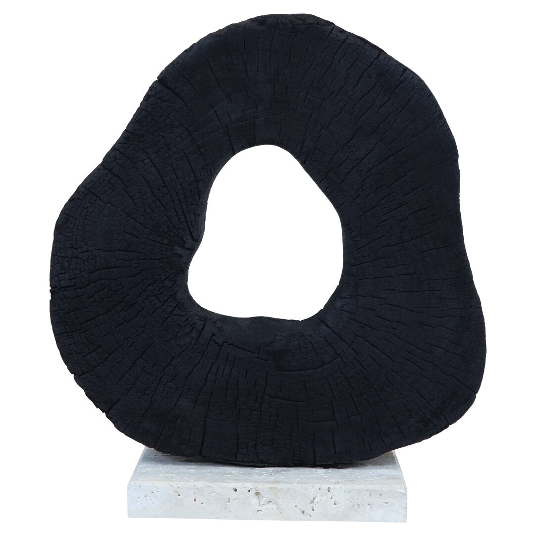 Amo Black Mango Wood Sculpture with Travertine Base