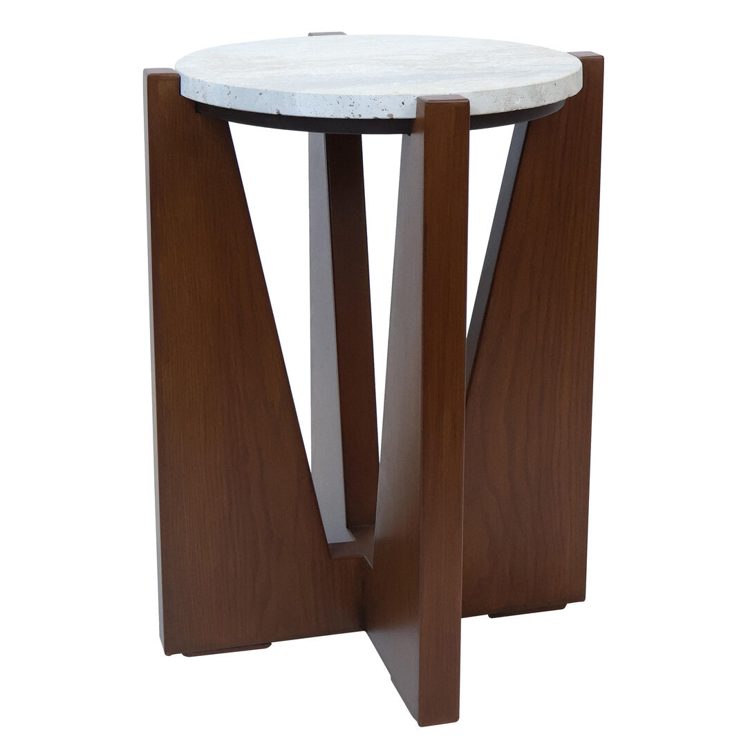 Cruz Travertine Top Side Table with Acacia Wood Frame