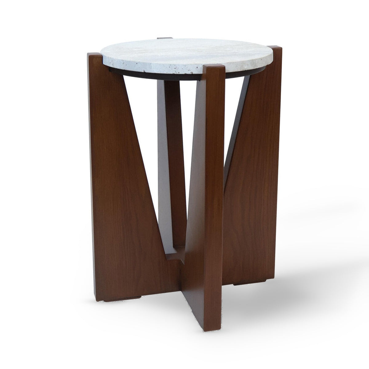 Cruz Travertine Top Side Table with Acacia Wood Frame