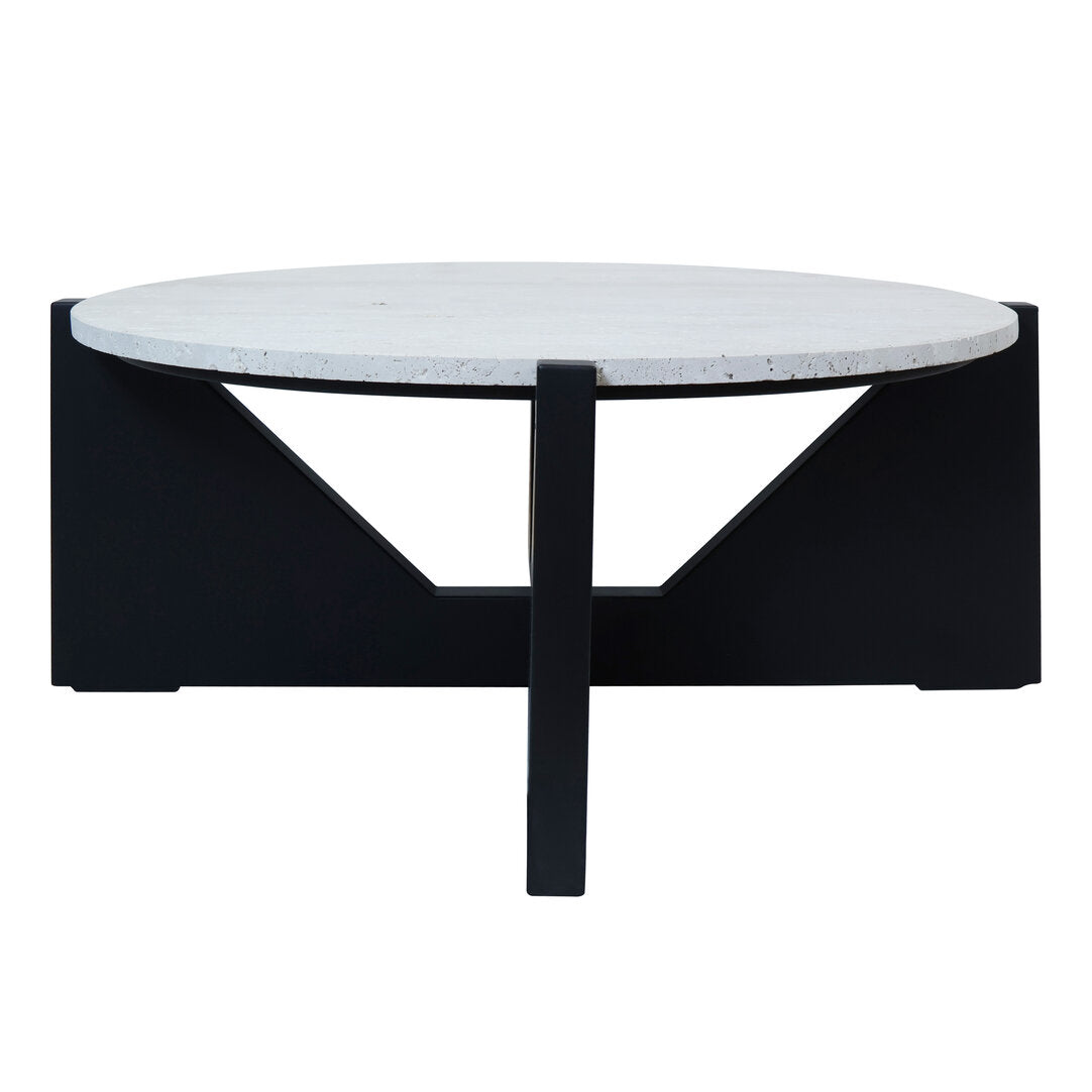 Cruz Travertine Top Coffee Table With Black Acacia Wood Frame
