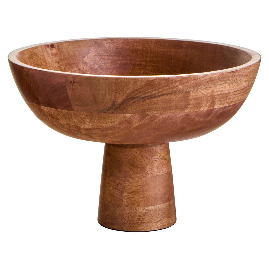 Nikko Mango Wood Serving or Fruit Bowl with Pedestal Base