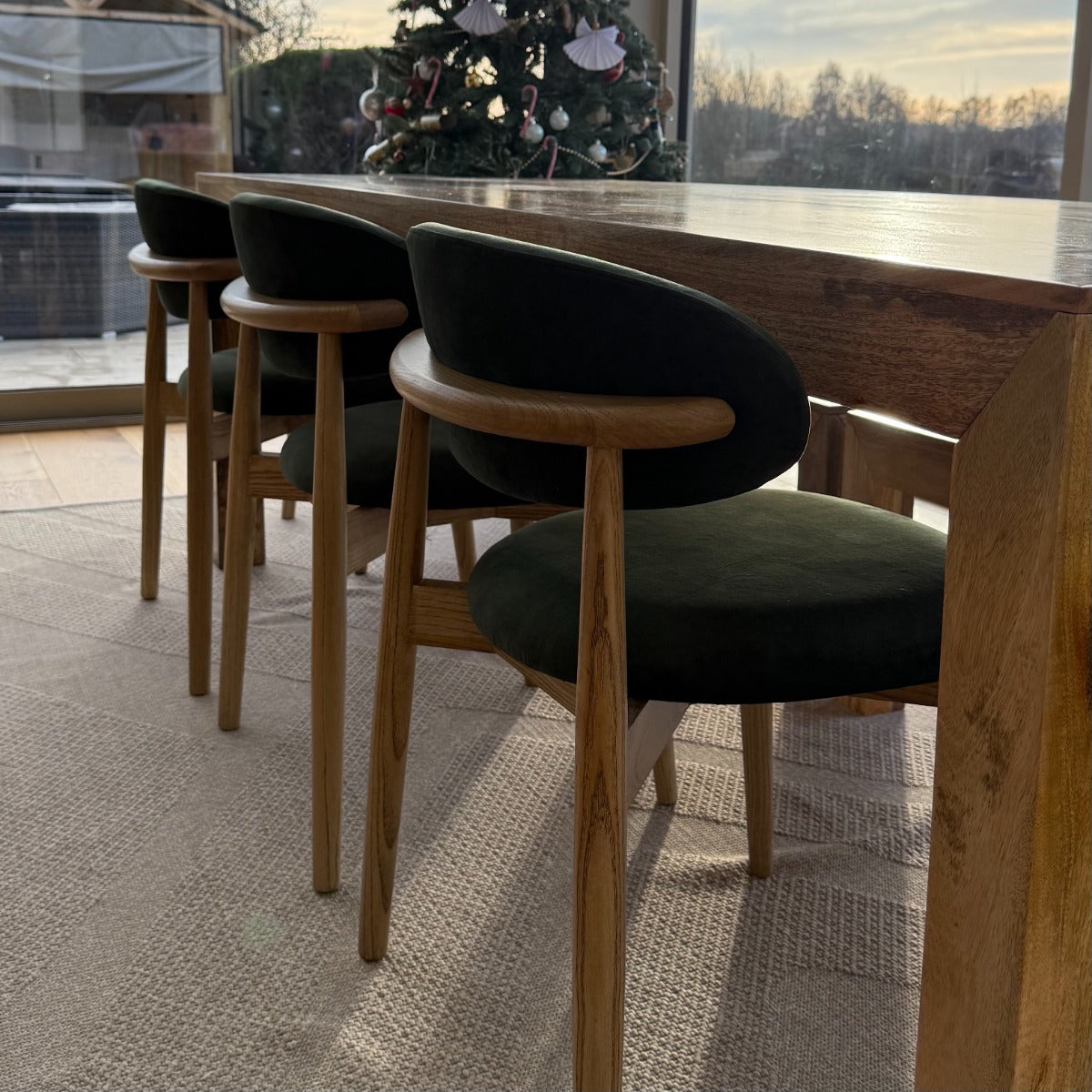 Elin Green Velvet & Light Oak Wood Dining Chair