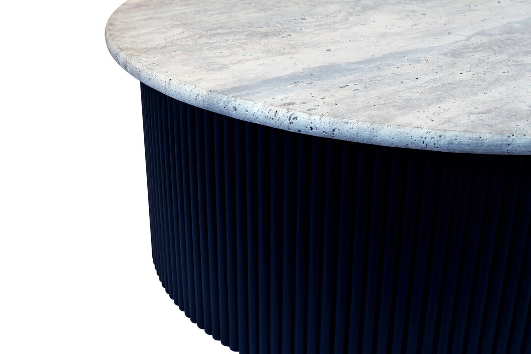 Trinidad Travertine Top Coffee Table with Black Acacia Wood Base