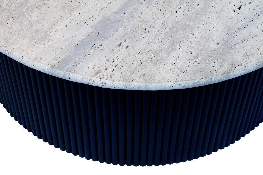 Trinidad Travertine Top Coffee Table with Black Acacia Wood Base