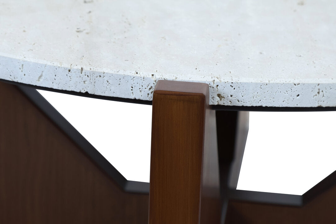 Cruz Travertine Top Coffee Table With Acacia Wood Frame