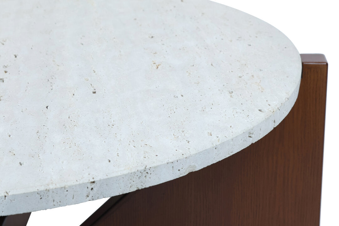 Cruz Travertine Top Coffee Table With Acacia Wood Frame