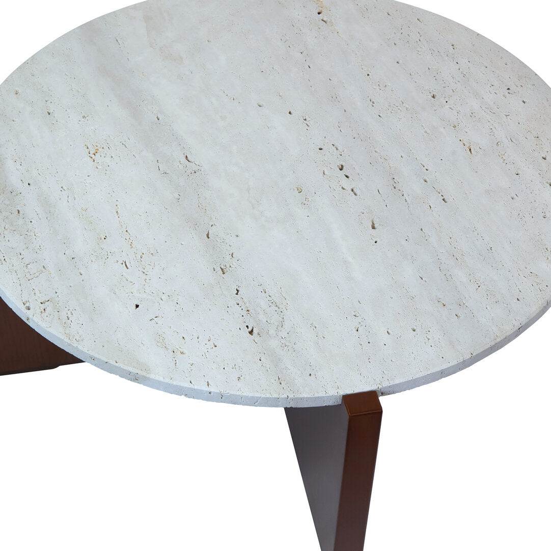 Cruz Travertine Top Coffee Table With Acacia Wood Frame
