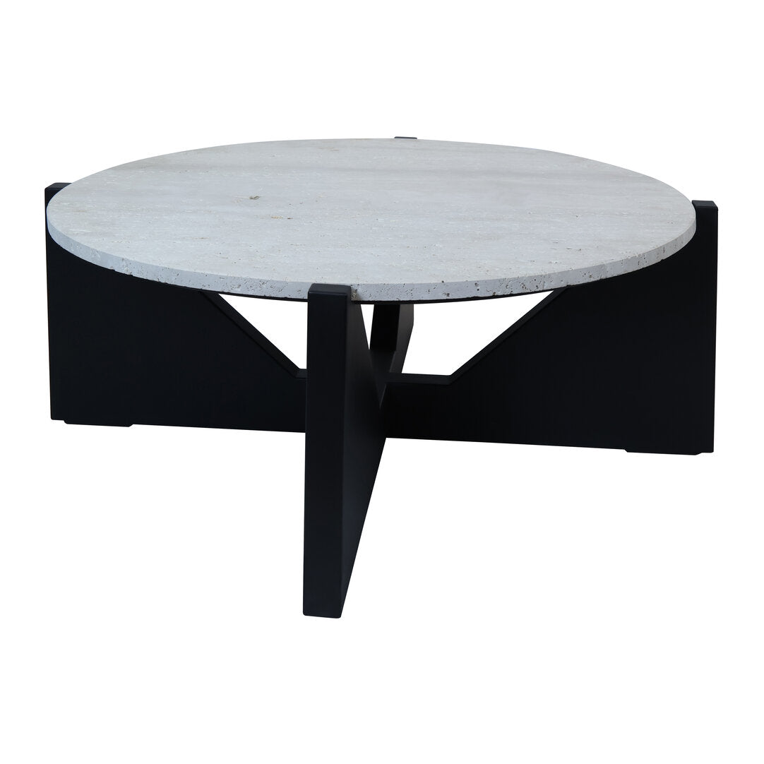 Cruz Travertine Top Coffee Table With Black Acacia Wood Frame