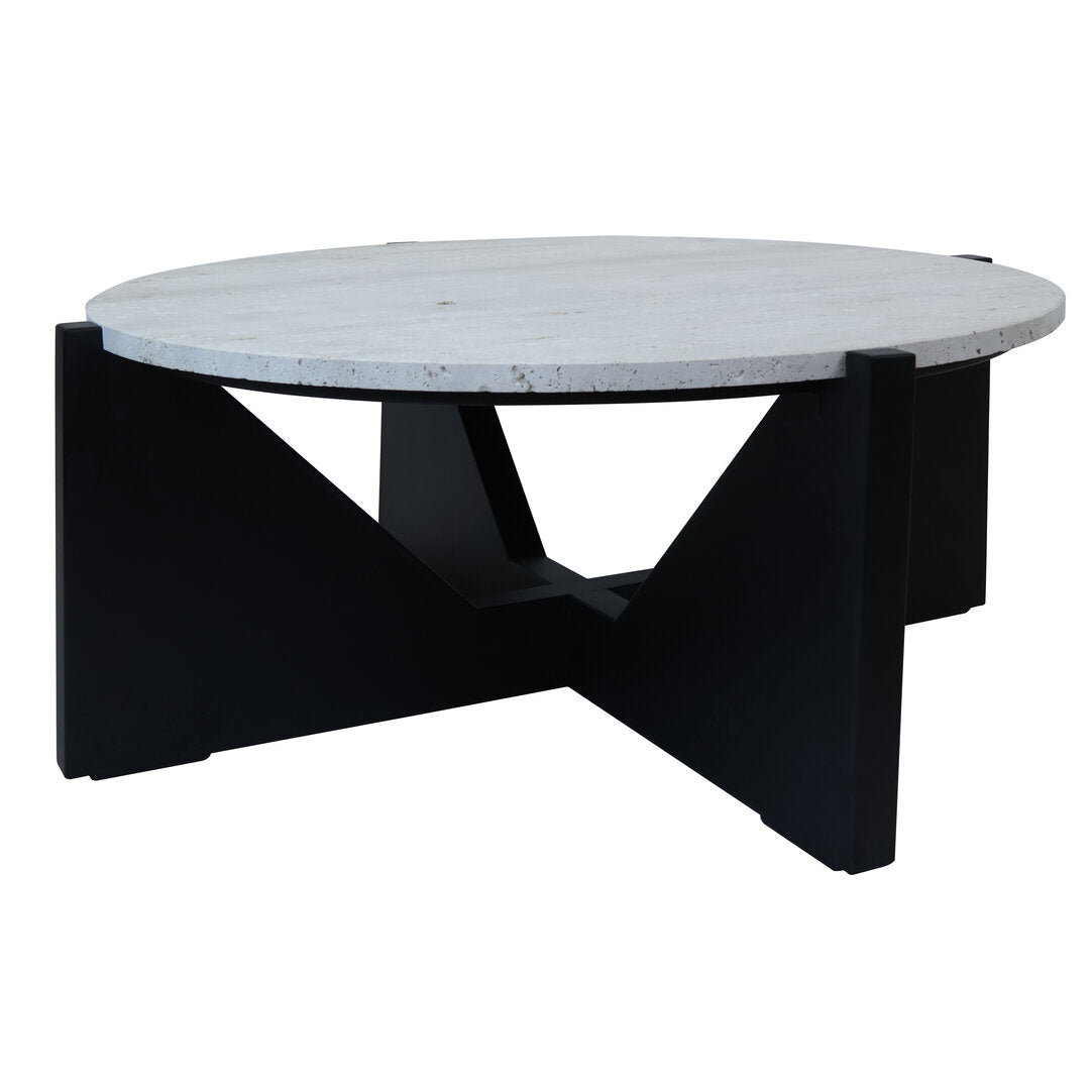 Cruz Travertine Top Coffee Table With Black Acacia Wood Frame