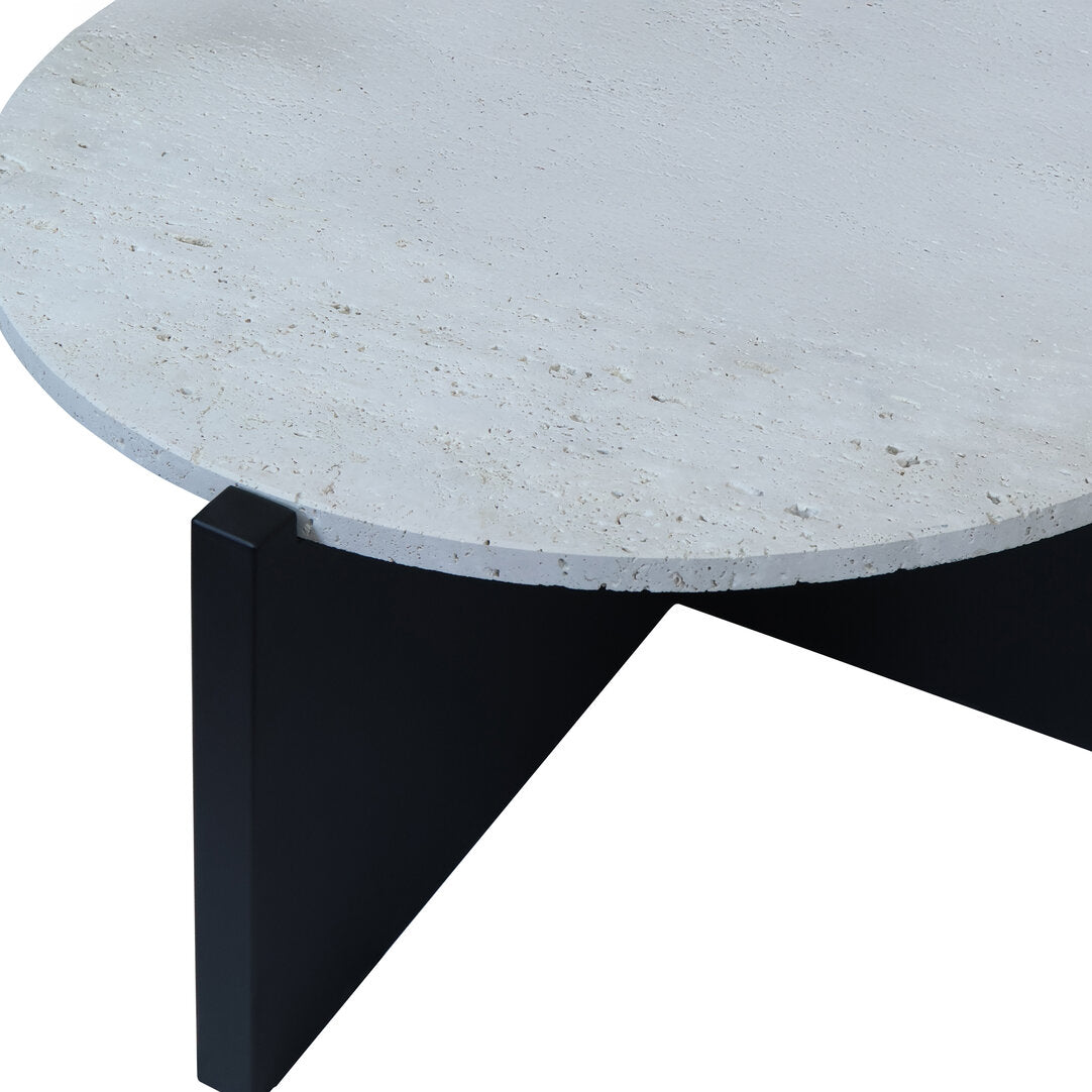 Cruz Travertine Top Coffee Table With Black Acacia Wood Frame