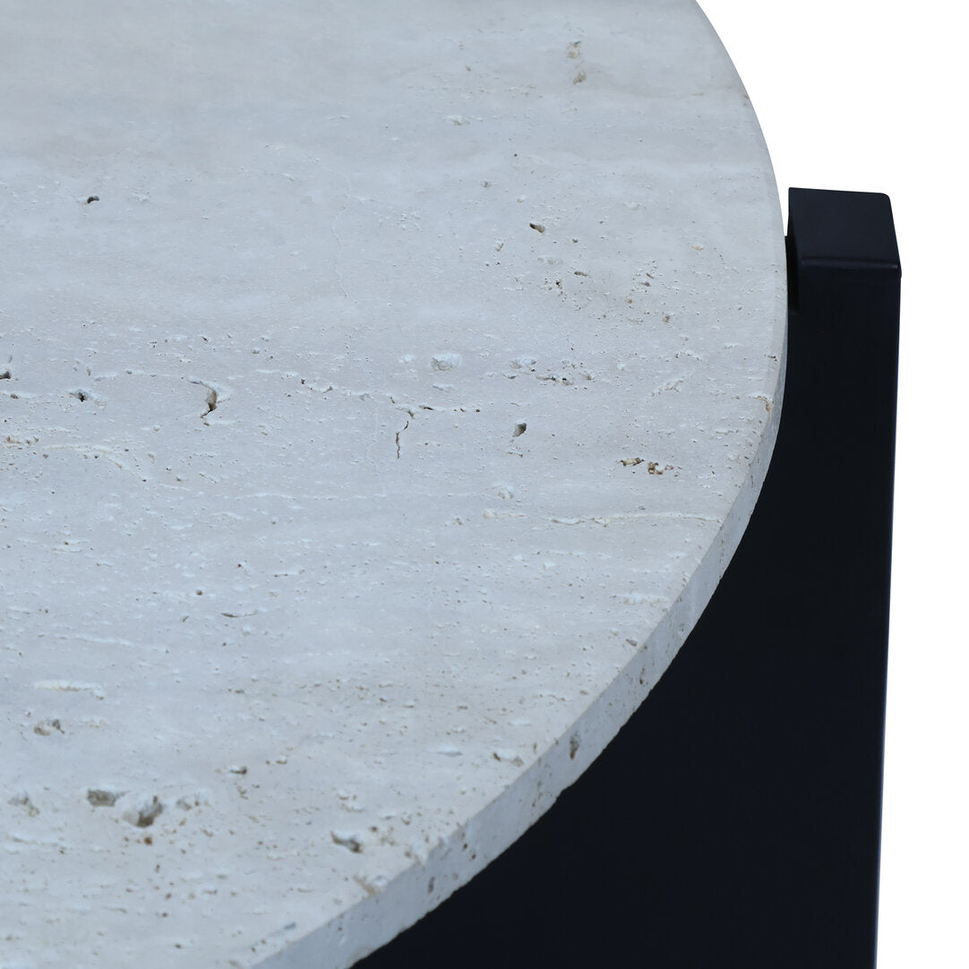 Cruz Travertine Top Coffee Table With Black Acacia Wood Frame
