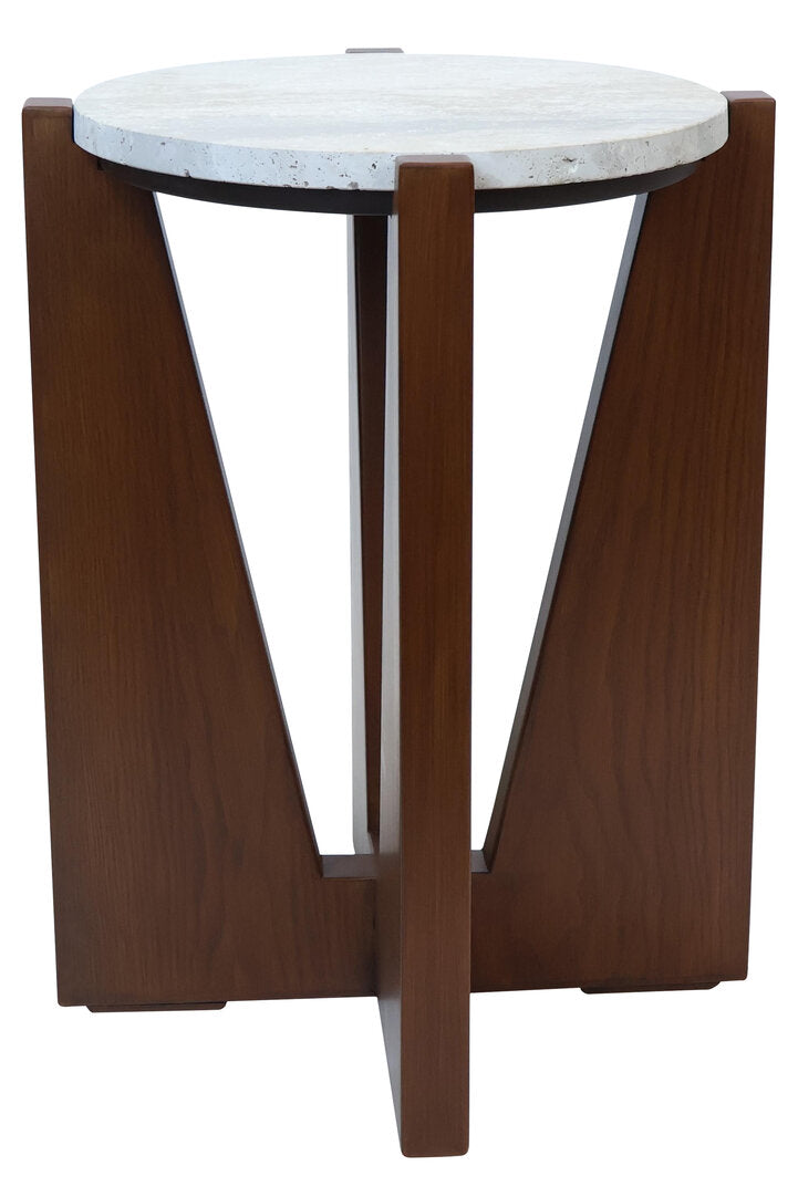 Cruz Travertine Top Side Table with Acacia Wood Frame