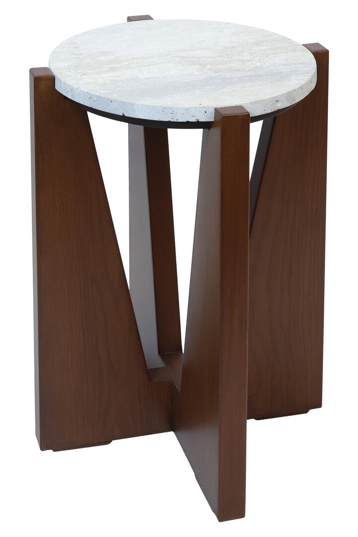 Cruz Travertine Top Side Table with Acacia Wood Frame