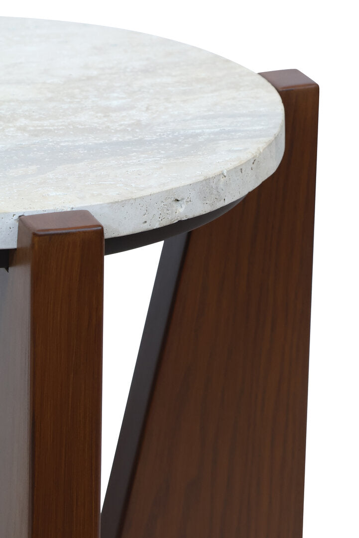 Cruz Travertine Top Side Table with Acacia Wood Frame