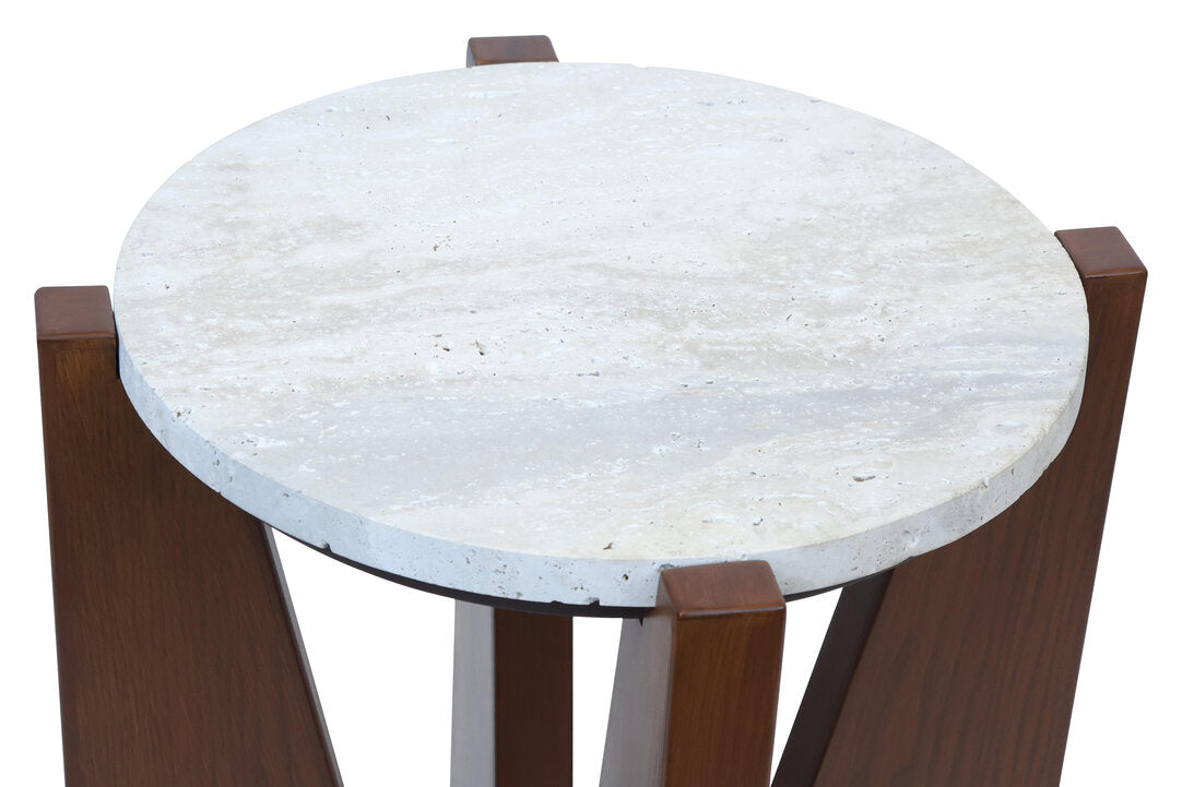 Cruz Travertine Top Side Table with Acacia Wood Frame