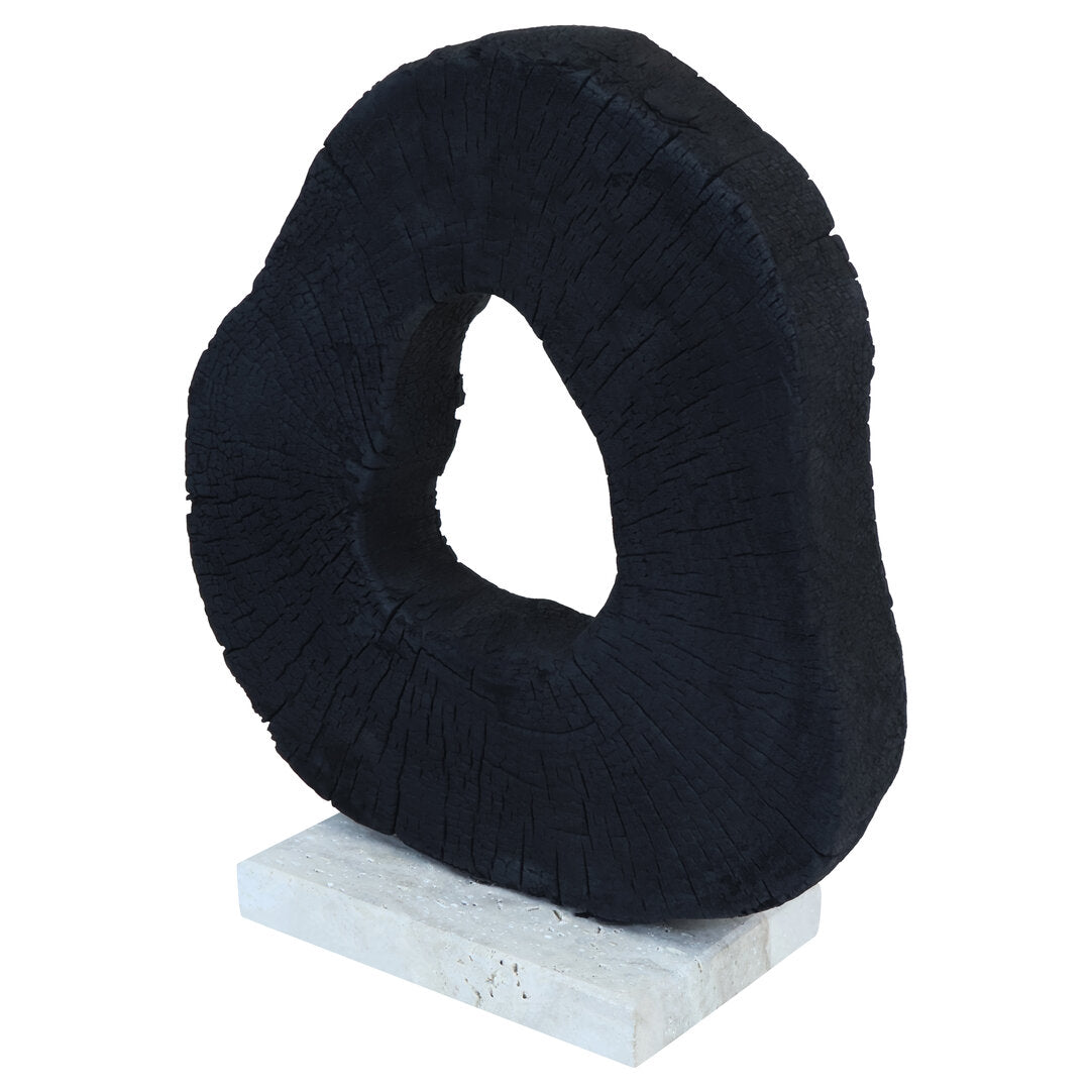 Amo Black Mango Wood Sculpture with Travertine Base