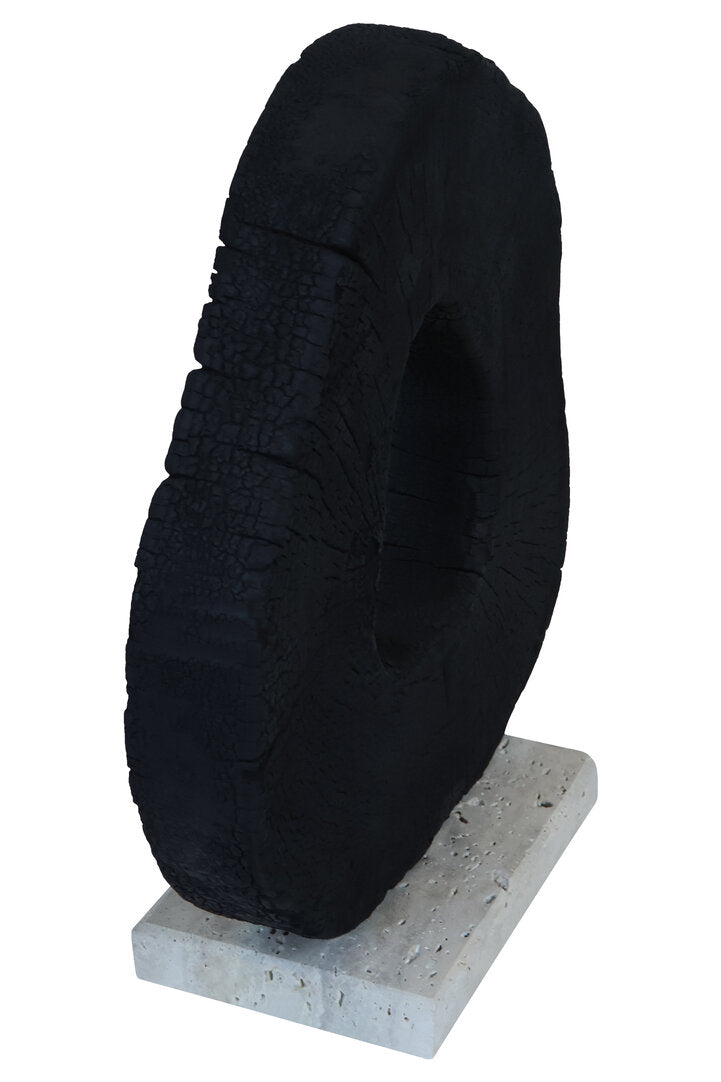 Amo Black Mango Wood Sculpture with Travertine Base