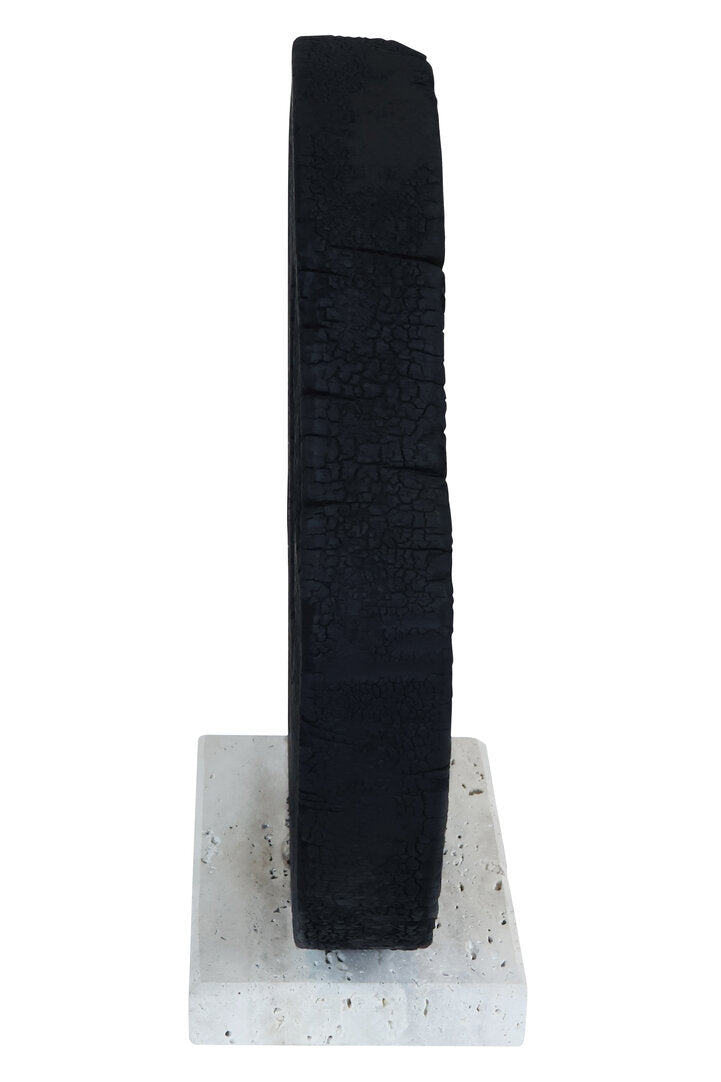Amo Black Mango Wood Sculpture with Travertine Base