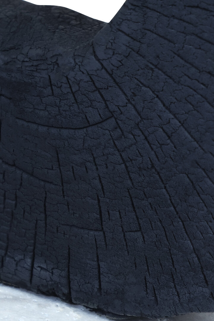 Amo Black Mango Wood Sculpture with Travertine Base