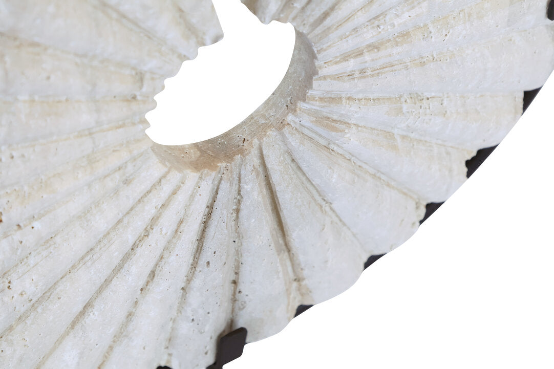 Amo Travertine Disc Sculpture with Black Metal Base