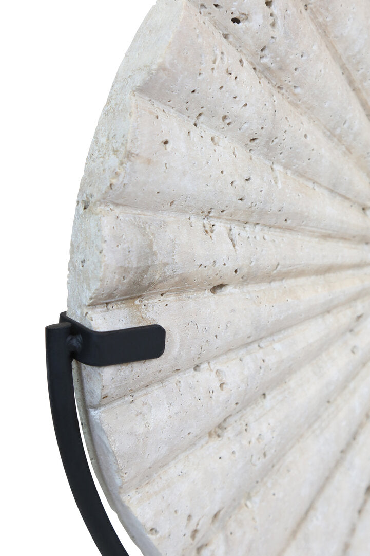 Amo Travertine Disc Sculpture with Black Metal Base