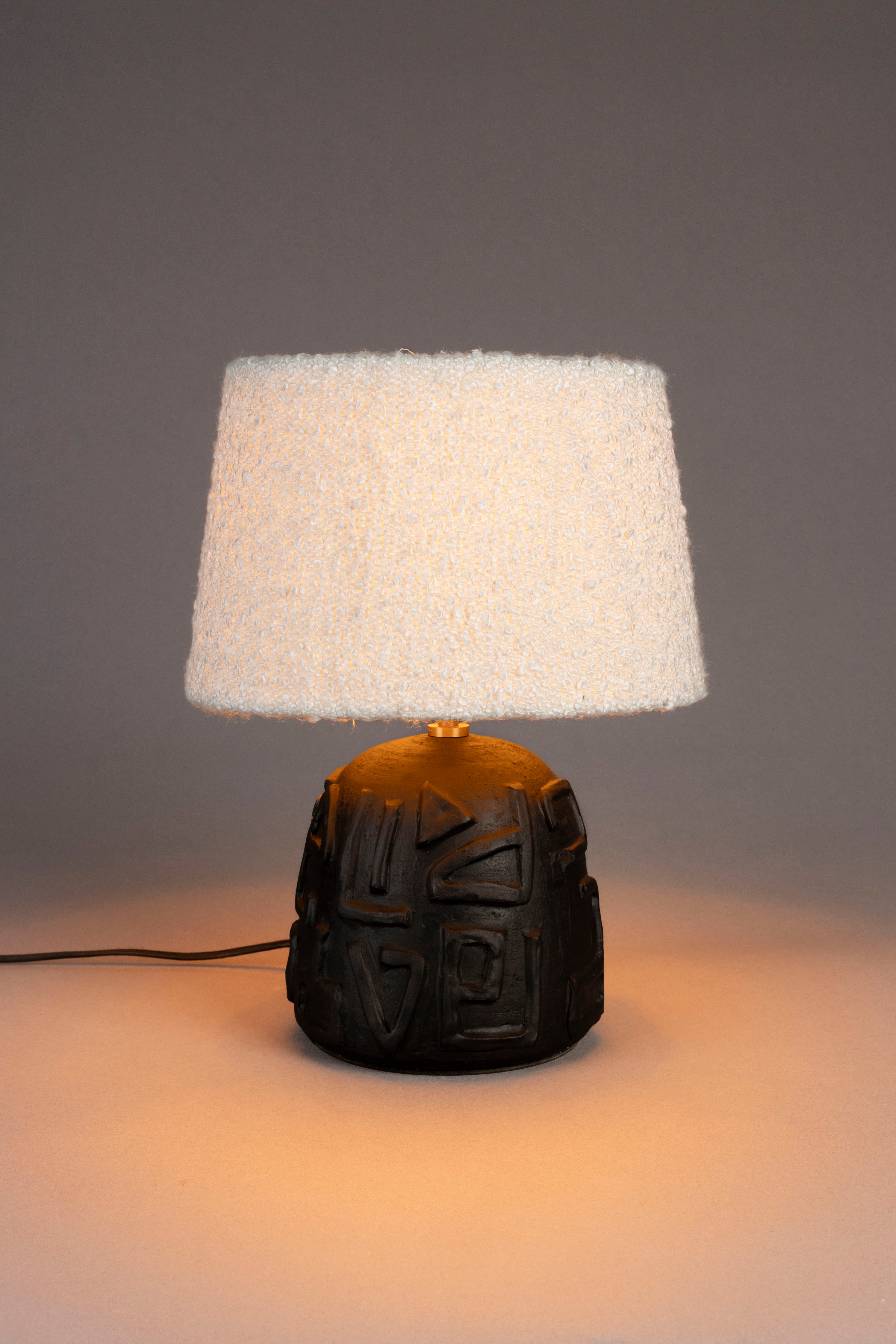 Dutchbone Renzo Handmade Black Base & White Boucle Table Lamp