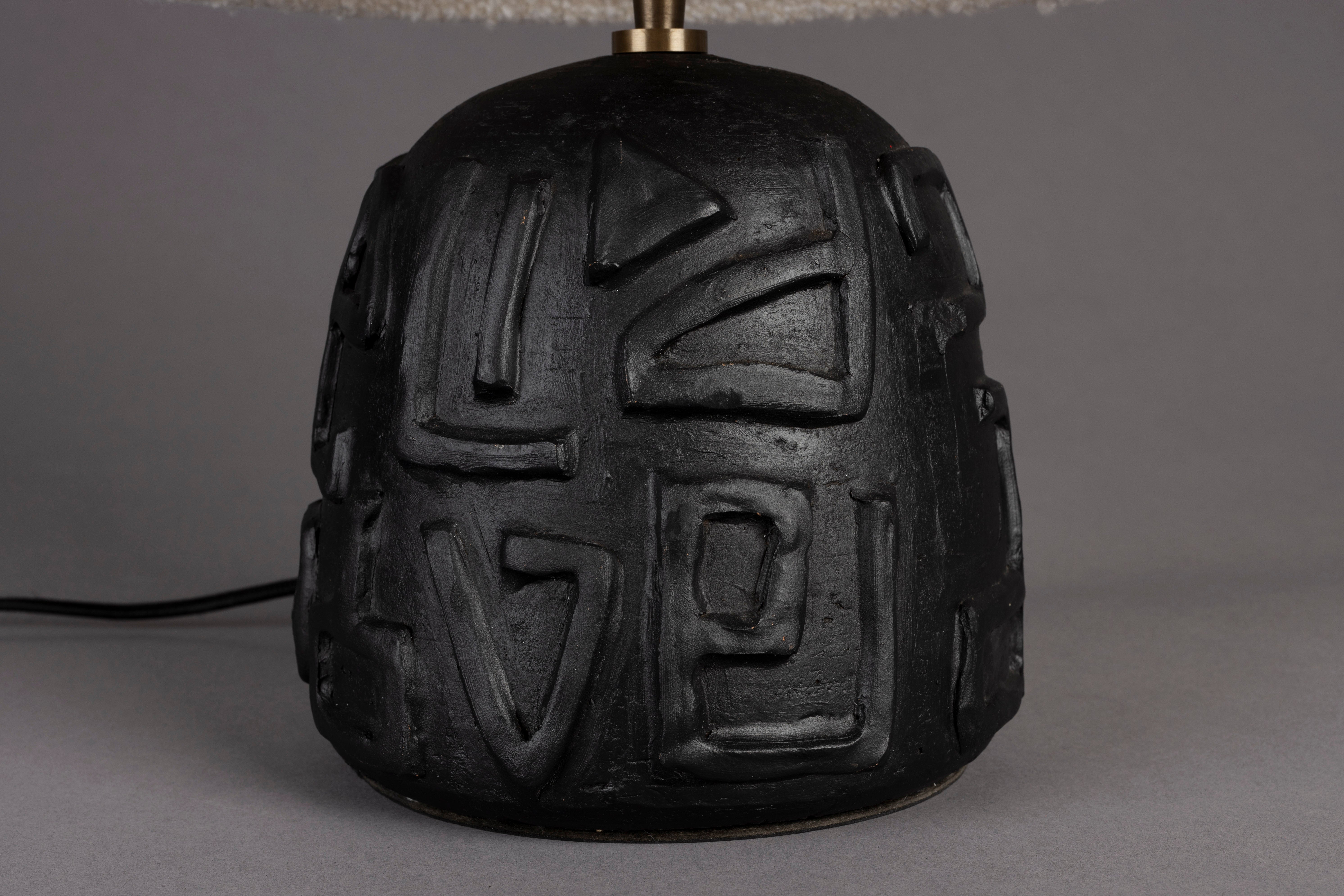 Dutchbone Renzo Handmade Black Base & White Boucle Table Lamp