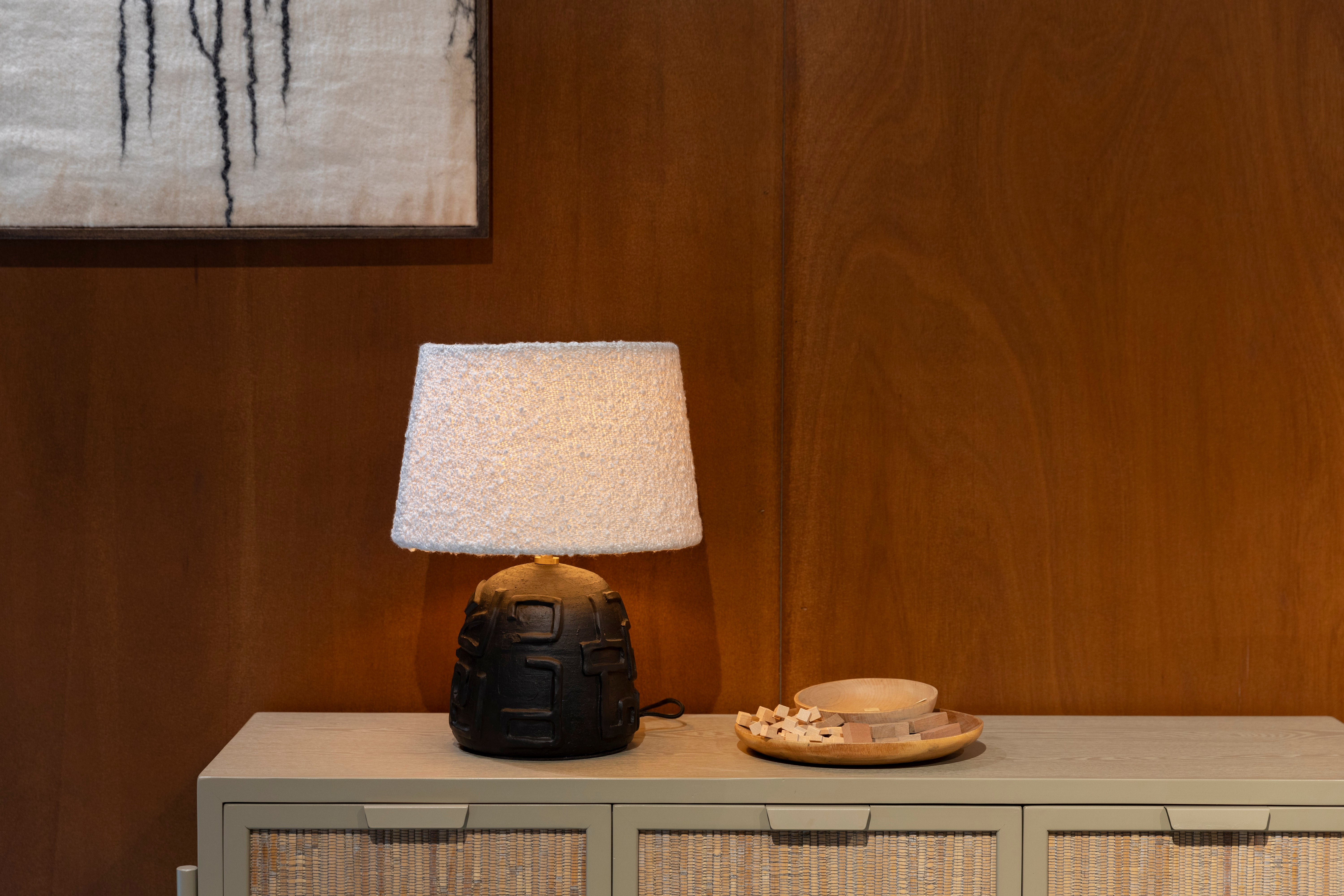 Dutchbone Renzo Handmade Black Base & White Boucle Table Lamp