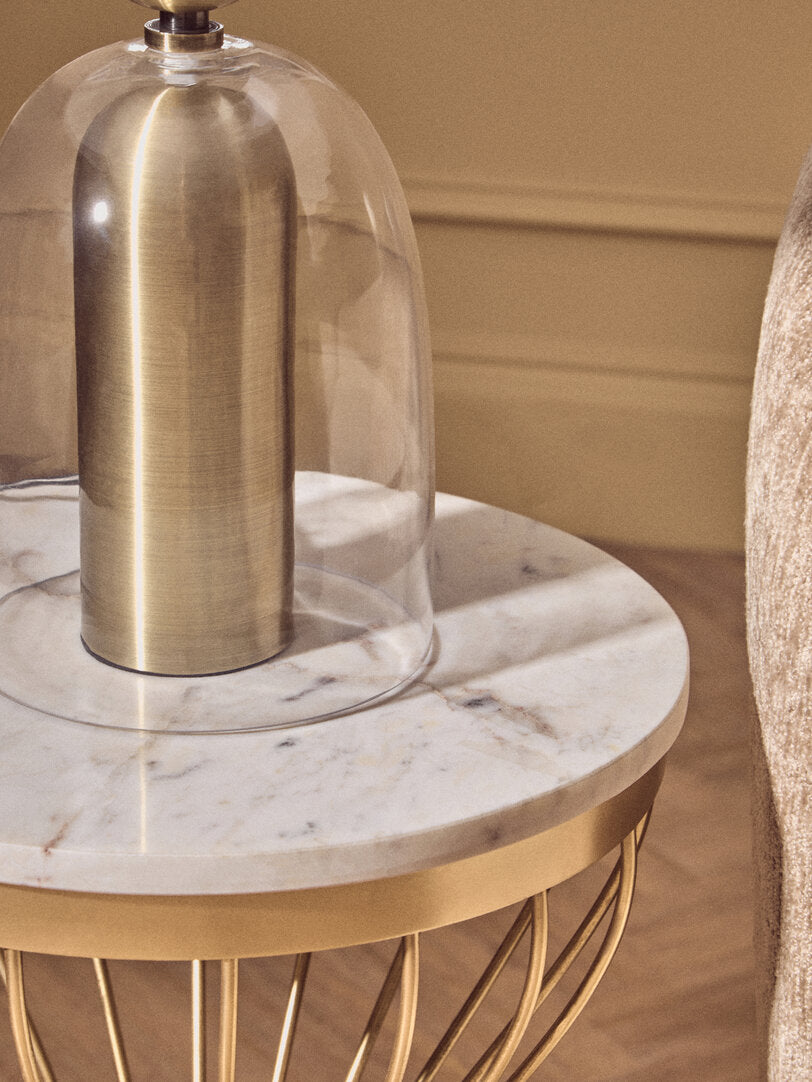 Celina Clear Glass & Antique Brass Finish Metal Table Lamp