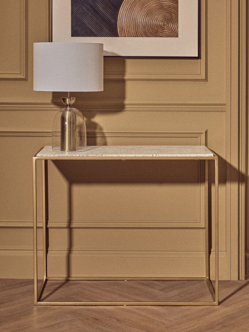 Celina Clear Glass & Antique Brass Finish Metal Table Lamp
