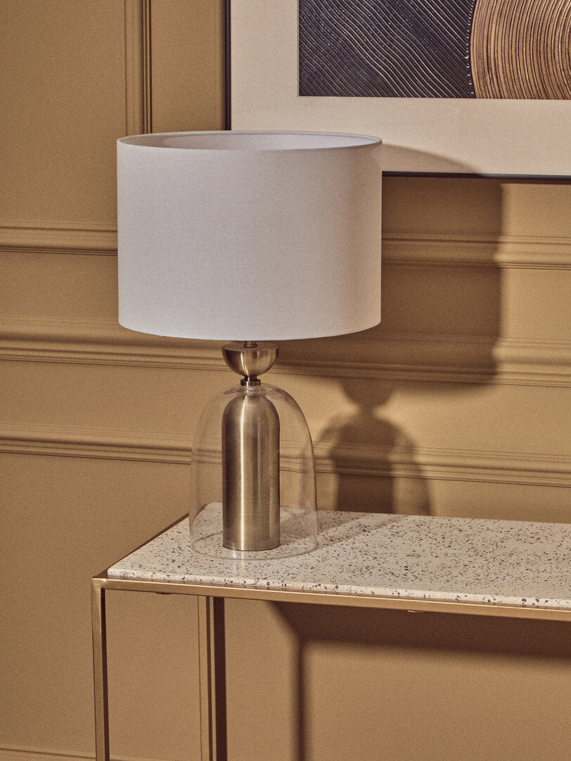 Celina Clear Glass & Antique Brass Finish Metal Table Lamp