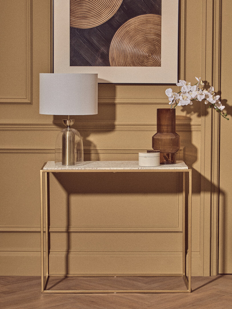 Celina Clear Glass & Antique Brass Finish Metal Table Lamp