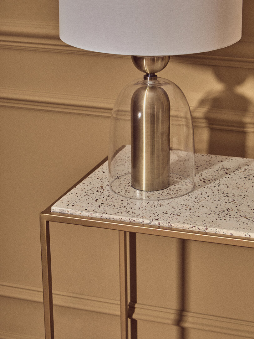 Celina Clear Glass & Antique Brass Finish Metal Table Lamp