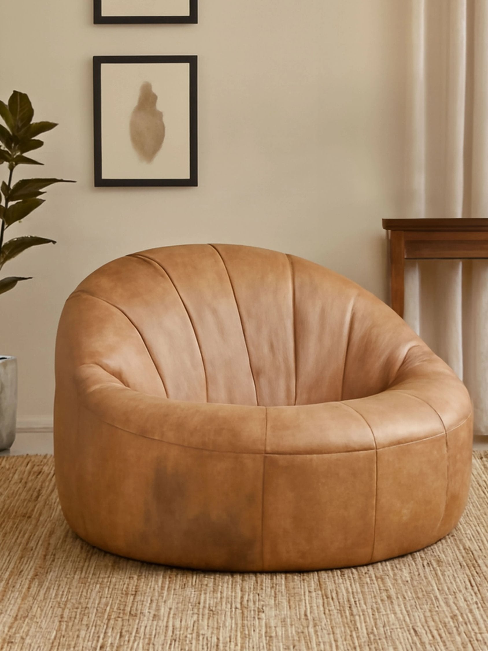 Kensington Light Brown Leather Lounge Cocoon Chair