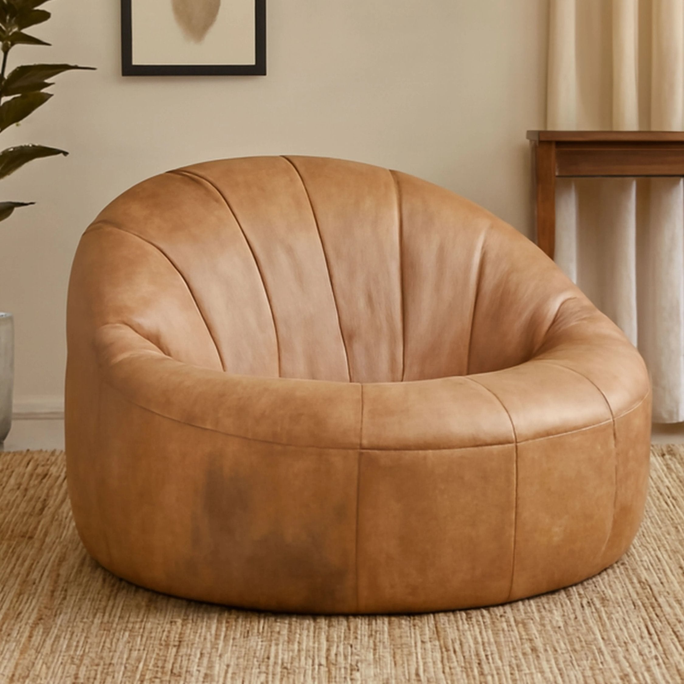 Kensington Light Brown Leather Lounge Cocoon Chair