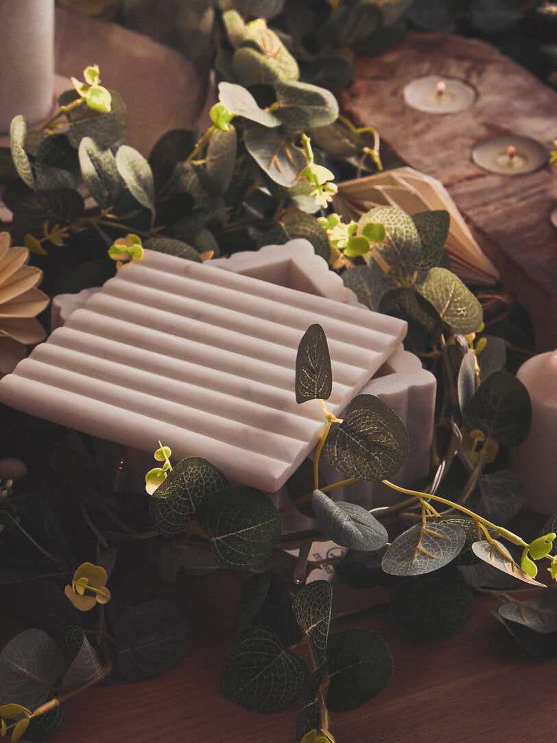 Athena Square White Fluted Marble Box