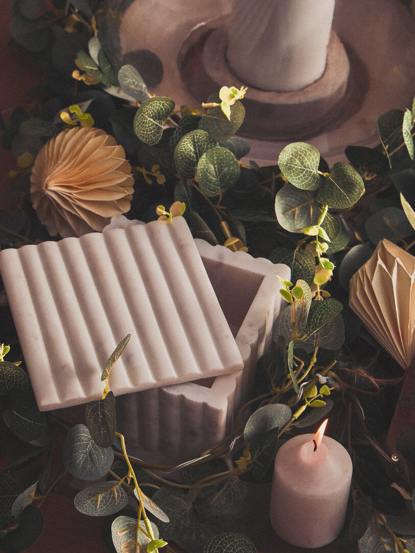 Athena Square White Fluted Marble Box