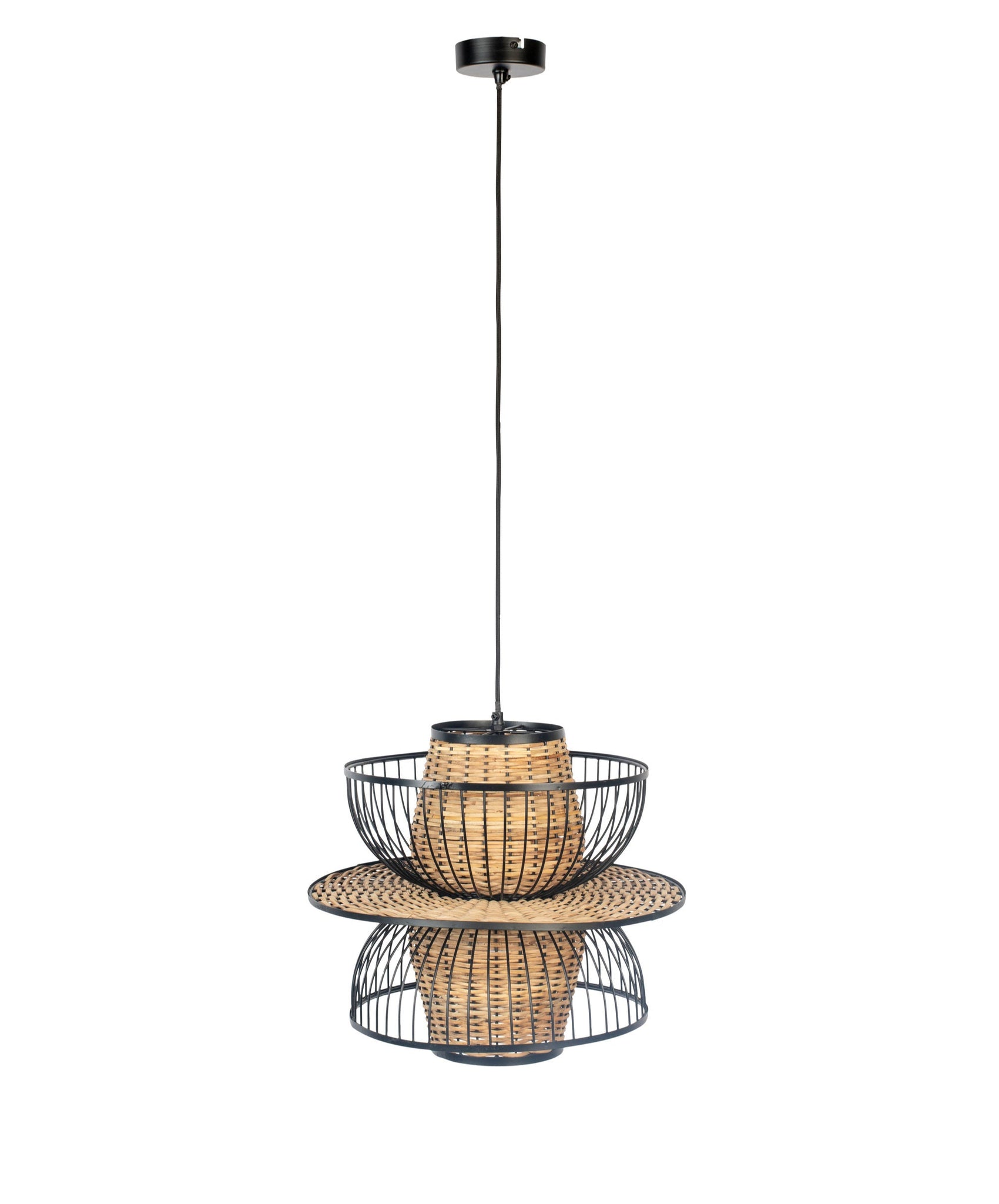 Carmen Black & Natural Rattan Pendant Lamp Large