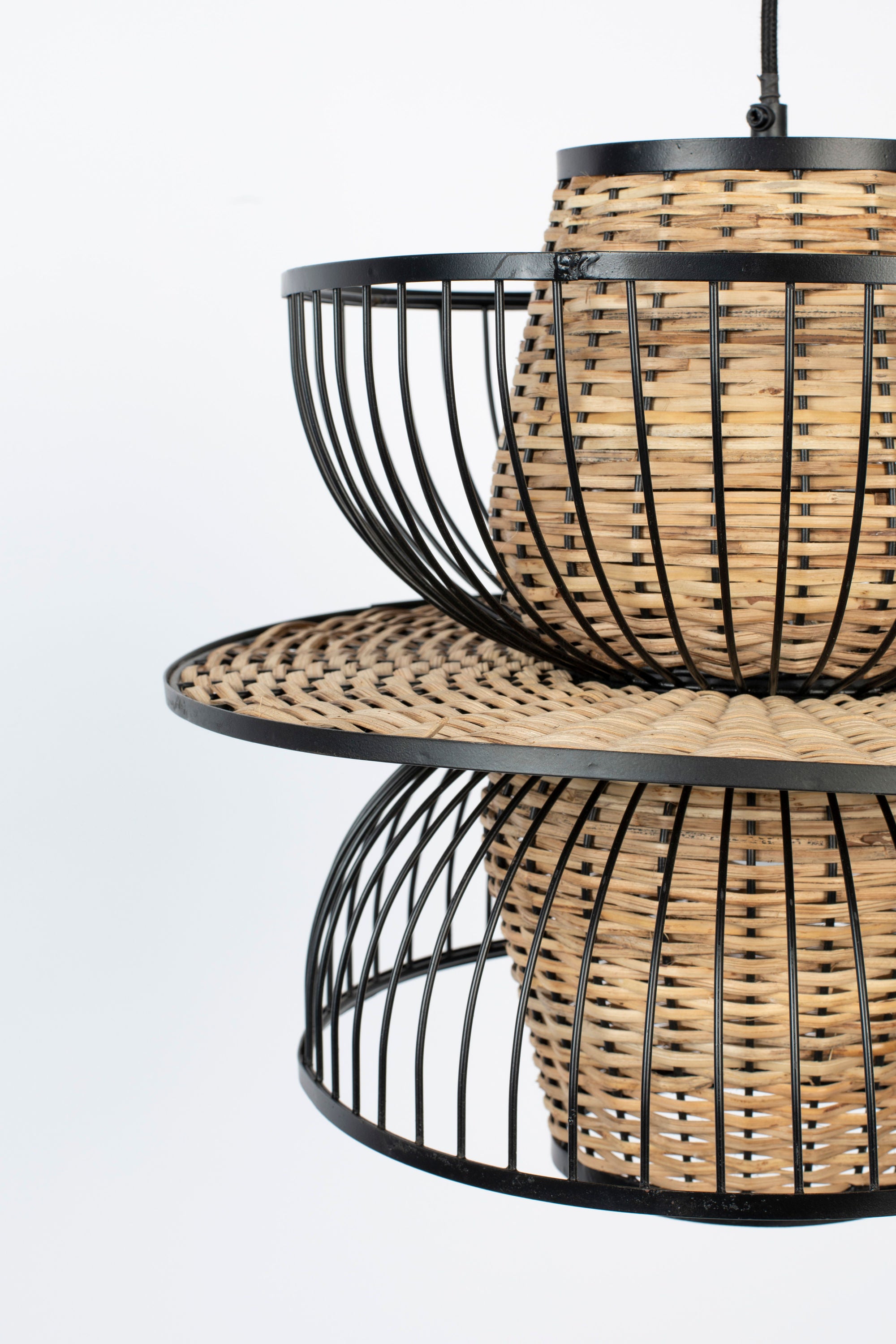 Carmen Black & Natural Rattan Pendant Lamp Large
