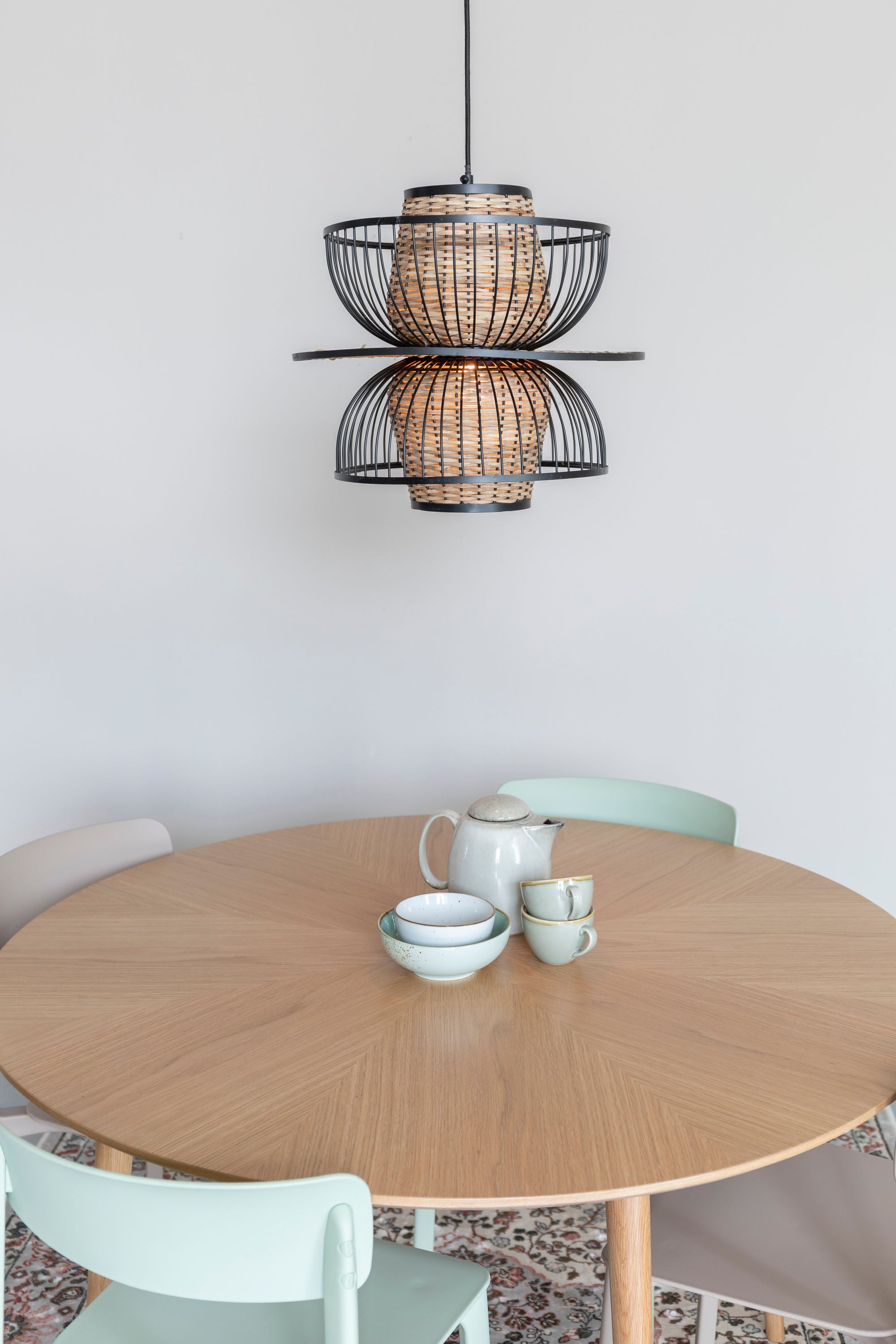 Carmen Black & Natural Rattan Pendant Lamp Large