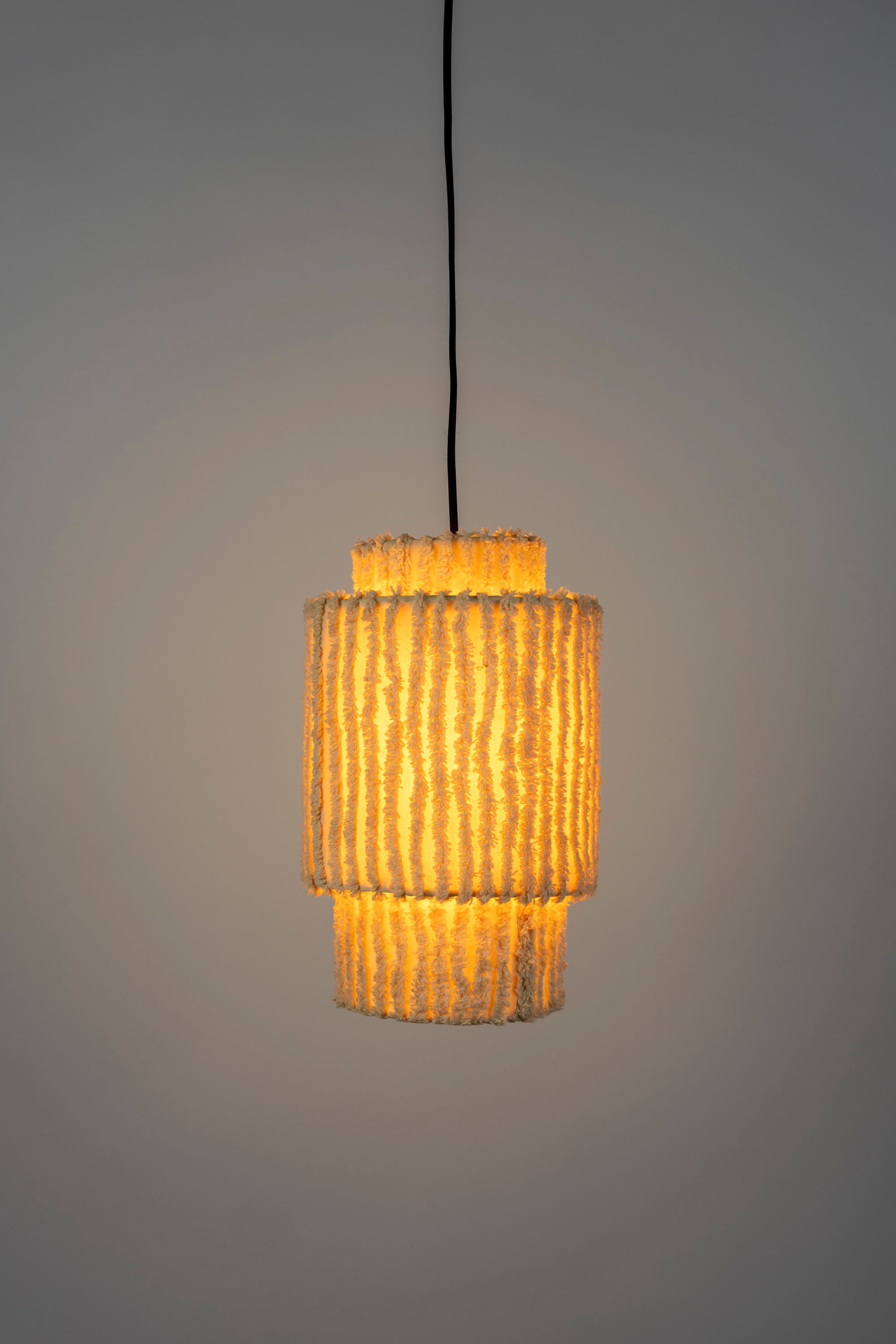 Arjun Beige Cotton Tall Pendant Lamp