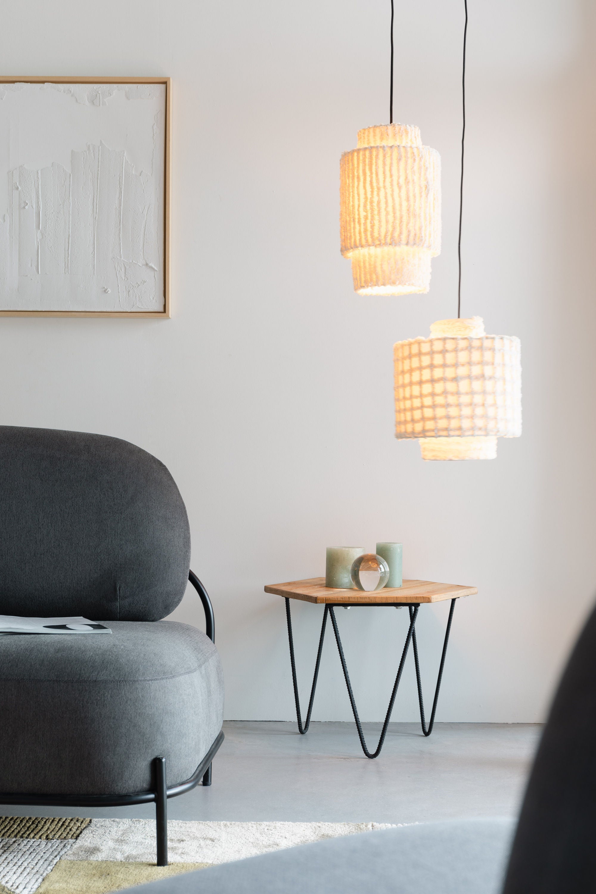 Arjun Beige Cotton Tall Pendant Lamp